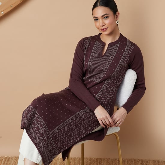 MELANGE Patterned Knit Straight Kurta