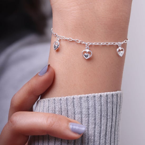 GIVA Sterling Silver Small Heart Charm Bracelet Silver