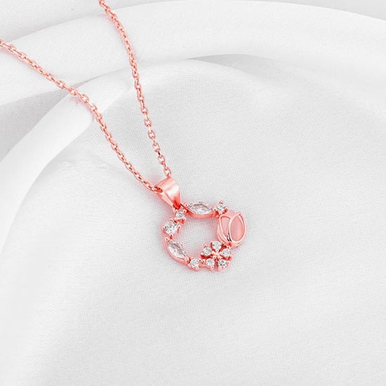 GIVA Sterling Silver Drop Wreath Pendant With Link Chain Rose Gold