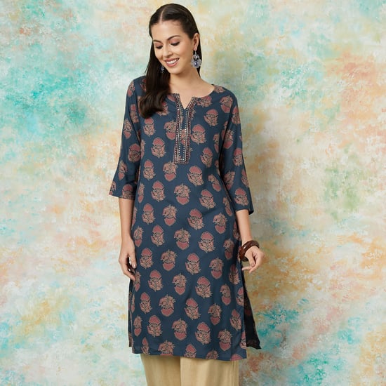 MELANGE Floral Print Straight Kurta