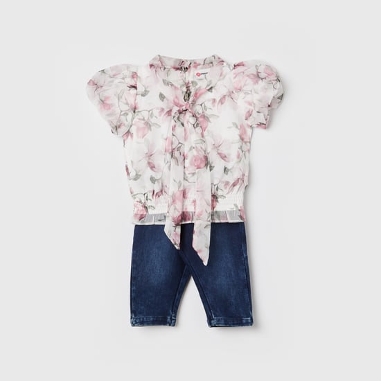 PEPPERMINT Girls Floral Printed Top with Jeans