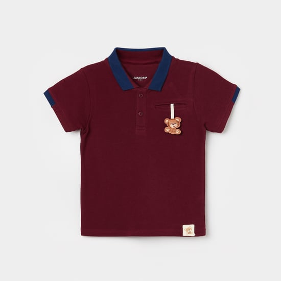 JUNIORS Bear Applique Polo T-shirt