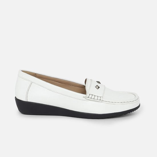 ALLEN SOLLY Women Embellished Slip-On Loafers White