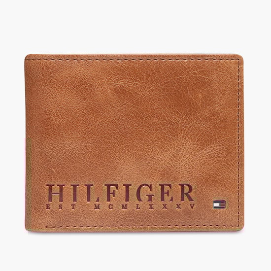 TOMMY HILFIGER Brand Logo Bi-Fold Leather Wallet Brown