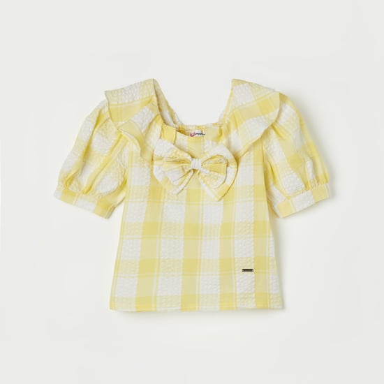 PEPPERMINT Girls Checked Ruffle Neck Top