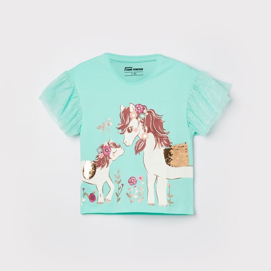 FAME FOREVER Horses Print T-shirt