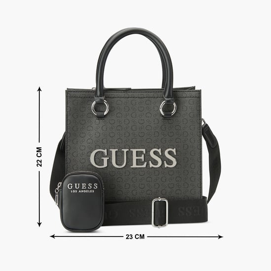 GUESS Monogram Print Handheld Bag Green