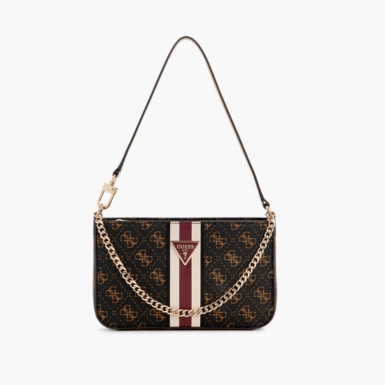 GUESS Textured Sling Bag with Chain Loop Brown