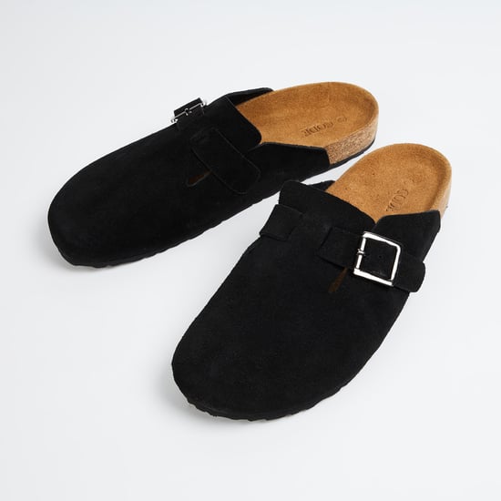 靴  SLIPPER SUEDE CROSS BLACK Men's Cross Strap Suede Black Comfort Slipper