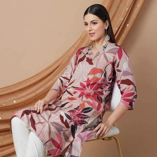 MELANGE Floral Printed Straight Kurta