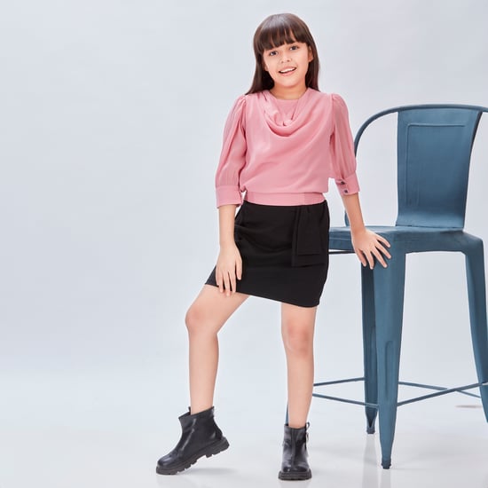 PEPPERMINT Solid Cowl Neck Top with Skirt
