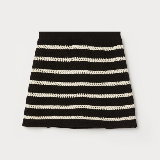 FAME FOREVER Striped Crochet Knit A-line Skirt
