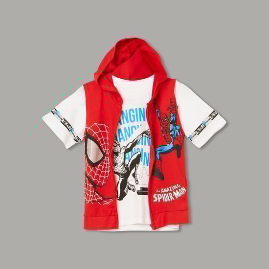 KIDSVILLE Spider-Man Print T-shirt with Hooded Sweatshirt