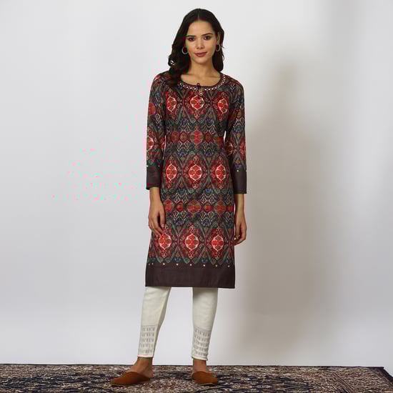 W Printed Straight Winter Kurta