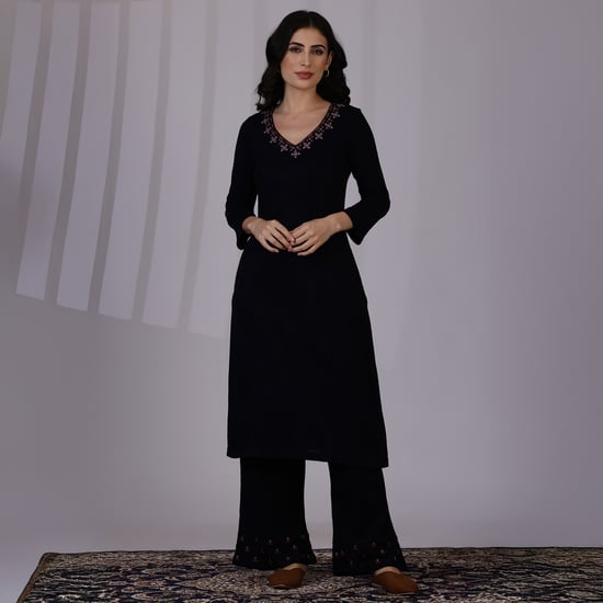 W Embroidered Winter Straight Kurta Set