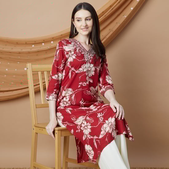 MELANGE Floral Print Straight Kurta
