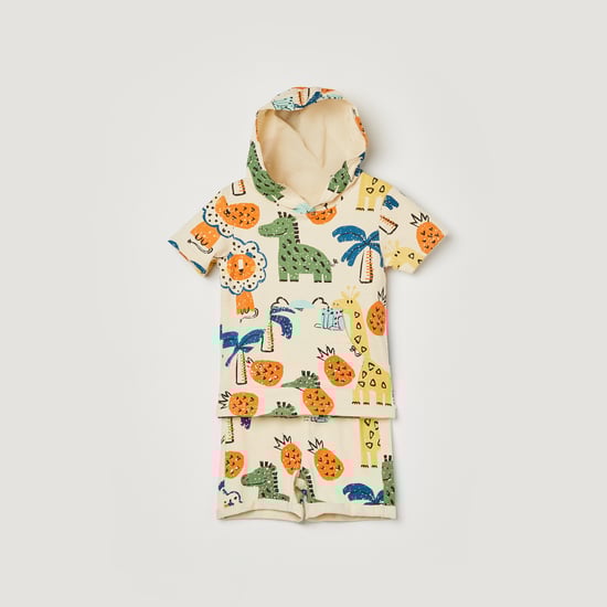 JUNIORS Printed Hooded T-shirt with Shorts