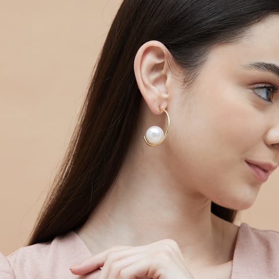 GINGER Pearl Half Hoops
