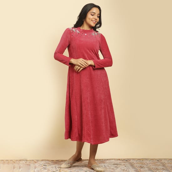 W Embellished A-line Winter Dress
