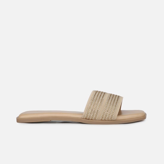 Embellished Flats Beige