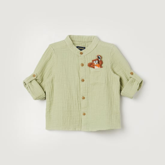 JUNIORS Appliqued Band Collar Shirt