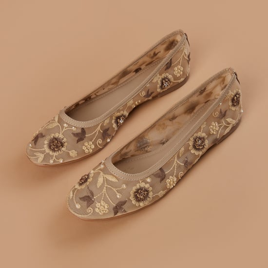 GINGER Floral Embroidered Mesh Ballerinas