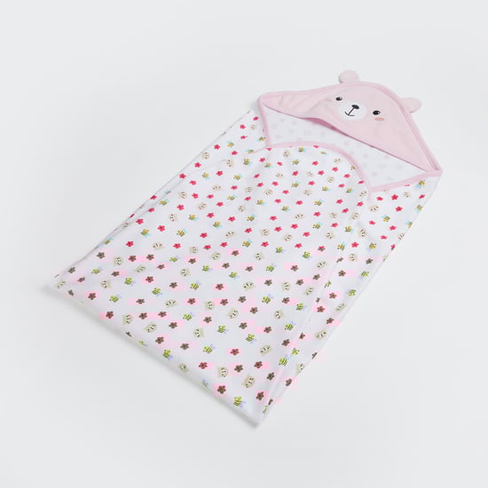 JUNIOR BABY Girls Floral Print Hooded Wrapper Blanket