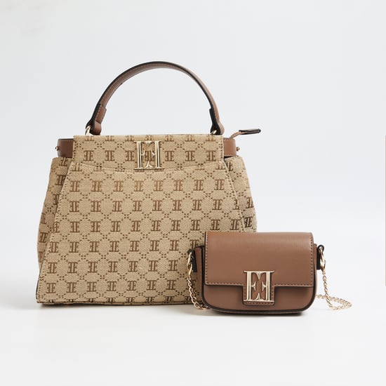 ELLE Logo Patterned Handheld Bag with Sling Bag