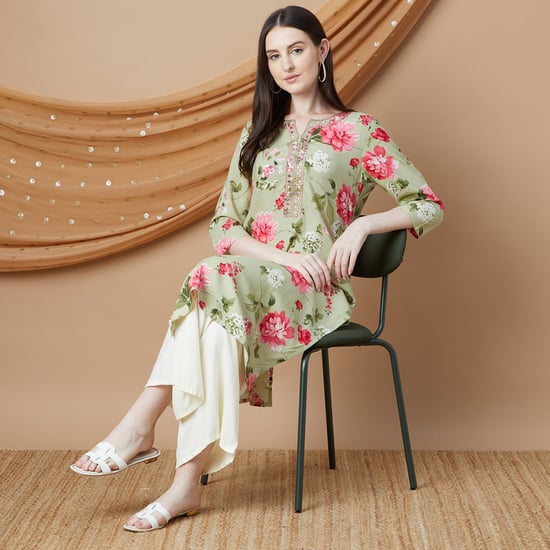 MELANGE Floral Print Straight Kurta
