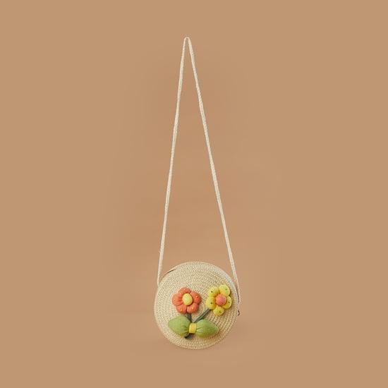 FAME FOREVER Floral Applique Jute Sling Bag