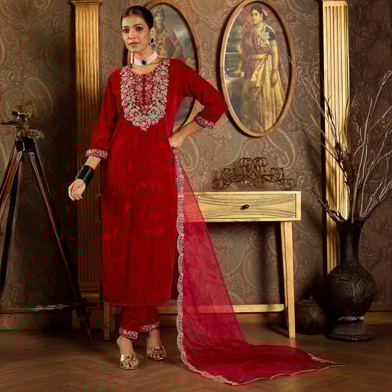 INDO ERA Embroidered Straight Kurta Set