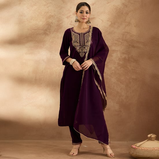 INDO ERA Embroidered Straight Kurta Set