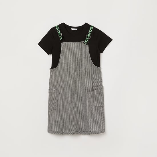 FAME FOREVER Checked Pinafore Dress with T-shirt