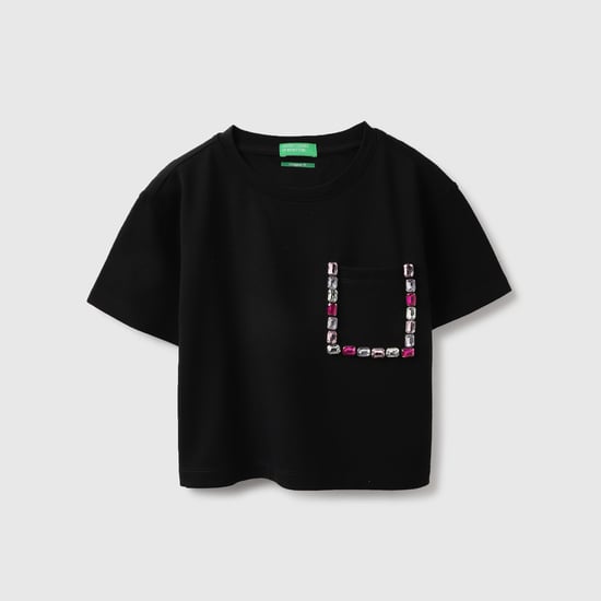 UNITED COLORS OF BENETTON Embellished Cropped Fit T-shirt