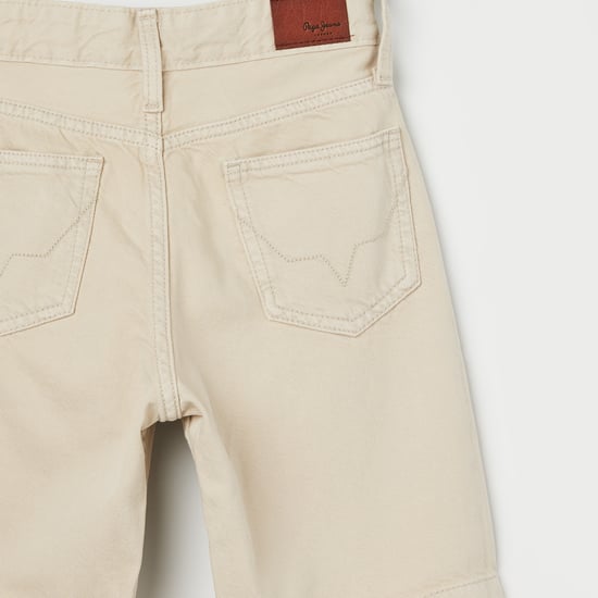PEPE JEANS Boys Solid Mills Shorts (Baggy) Beige