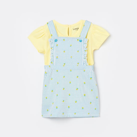 JUNIORS Printed Dungaree Dress with Solid Top