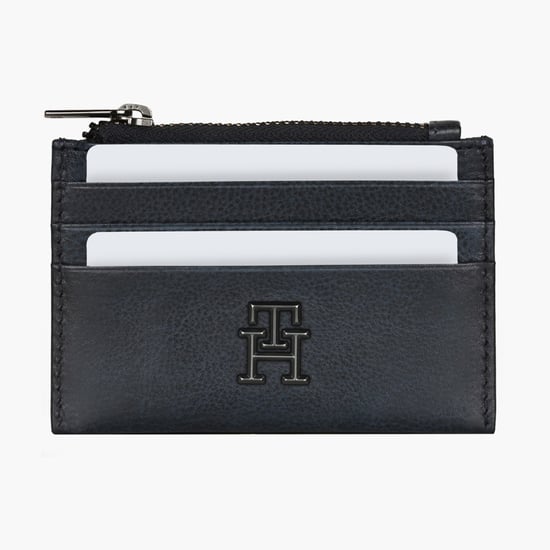 TOMMY HILFIGER Textured Leather Card Holder Black