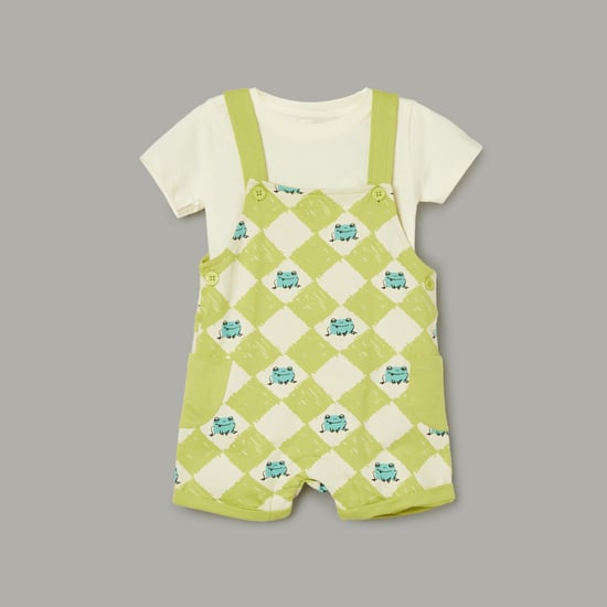 FS MINI KLUB Printed Dungarees with Solid T-shirt