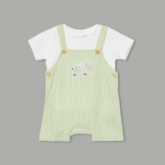 FS MINI KLUB Striped Dungarees with Solid T-shirt