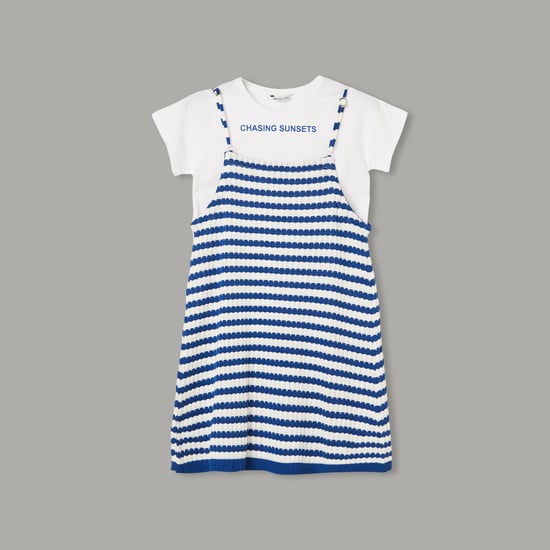 FAME FOREVER Knitted Pinafore Dress with T-shirt