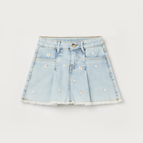 FAME FOREVER Embroidered Denim Skirt