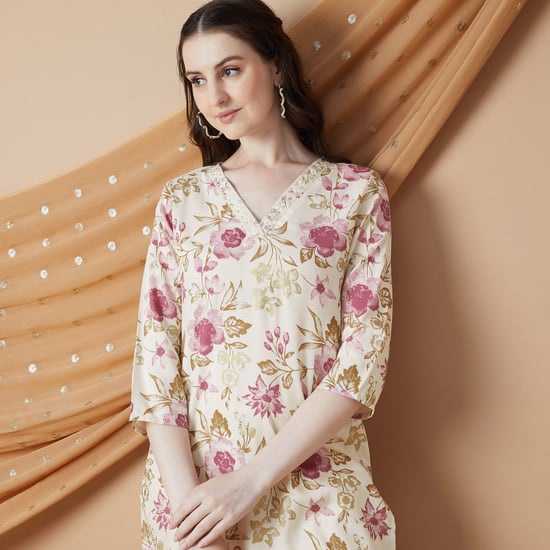 MELANGE Floral Print Straight Kurta