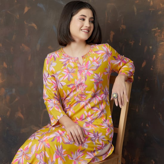 MELANGE Floral Print Straight Kurta