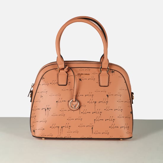 ALLEN SOLLY Typographic Print Handheld Bag Brown