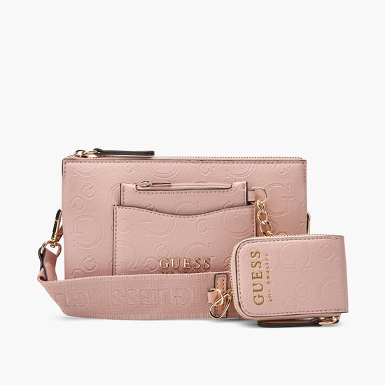 GUESS Monogram Debossed Sling Bag with Pouch