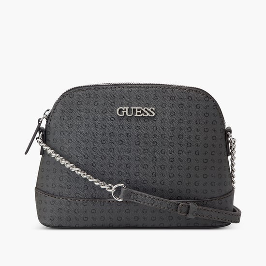 GUESS Logo Print Sling Bag Grey