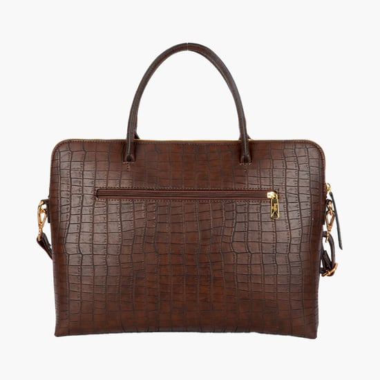 BAGGIT Croc Textured Laptop Bag Brown