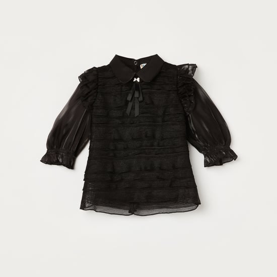 PEPPERMINT Woven Panel Top with Bishop Sleeves