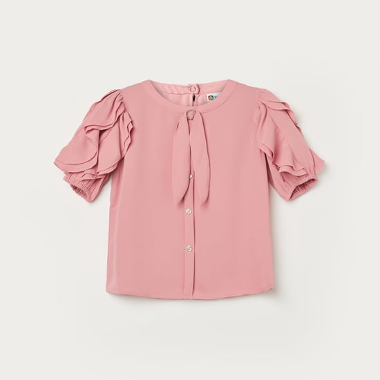 PEPPERMINT Solid Ruffled Sleeves Top