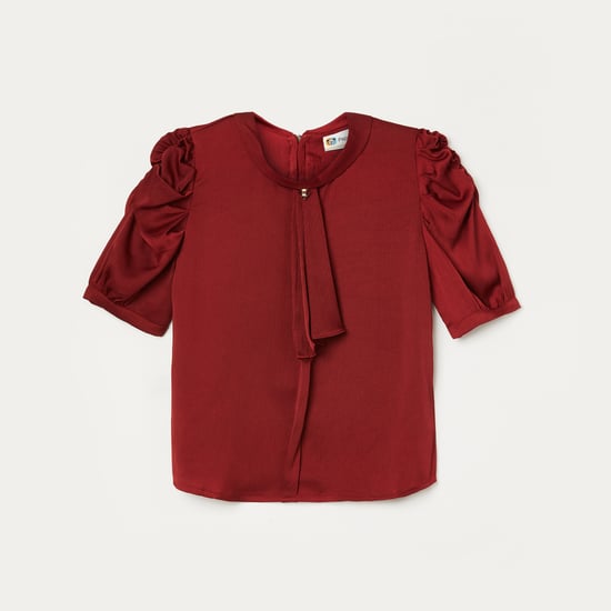 PEPPERMINT Solid Puffed Sleeve Top
